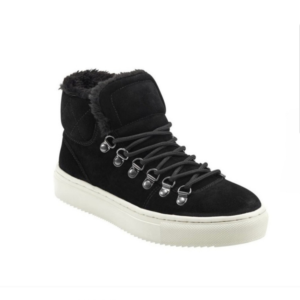MARC FISHER BLACK DAISIE SHERLING LACEUP BOOTIE SNEAKERS